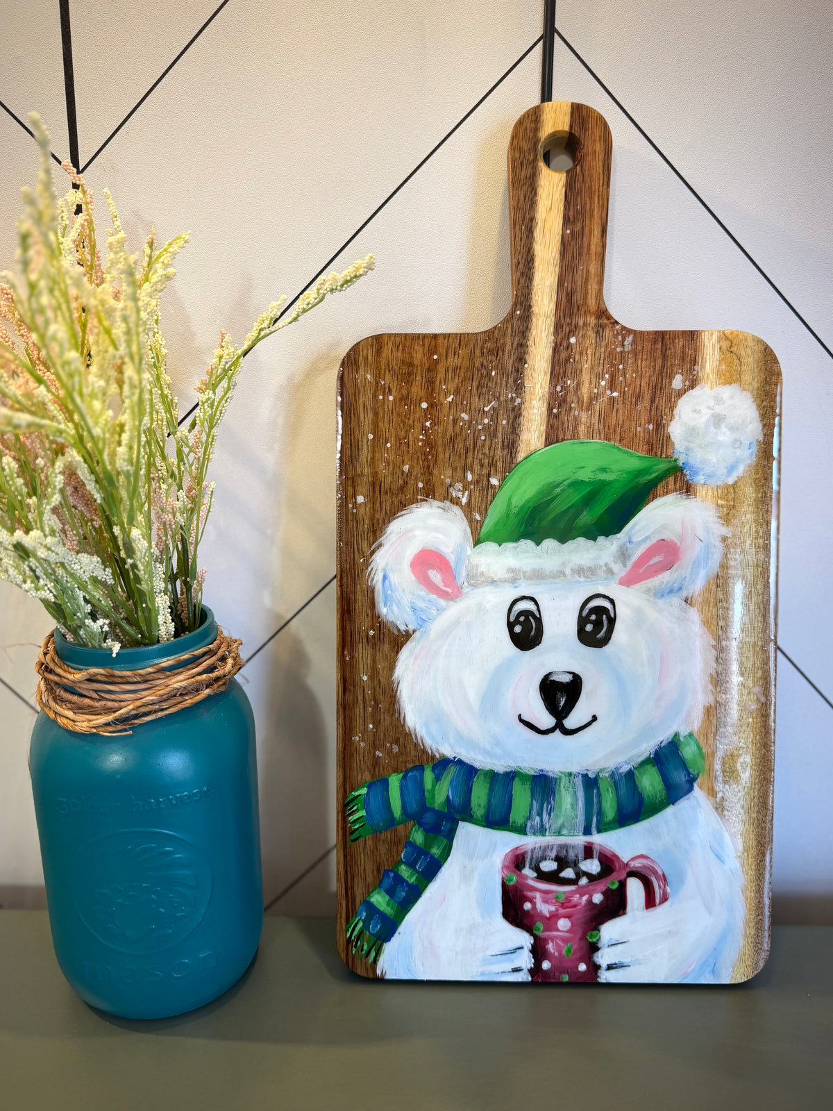 Polar Bear Cocoa Butcher Block Charcuterie Board