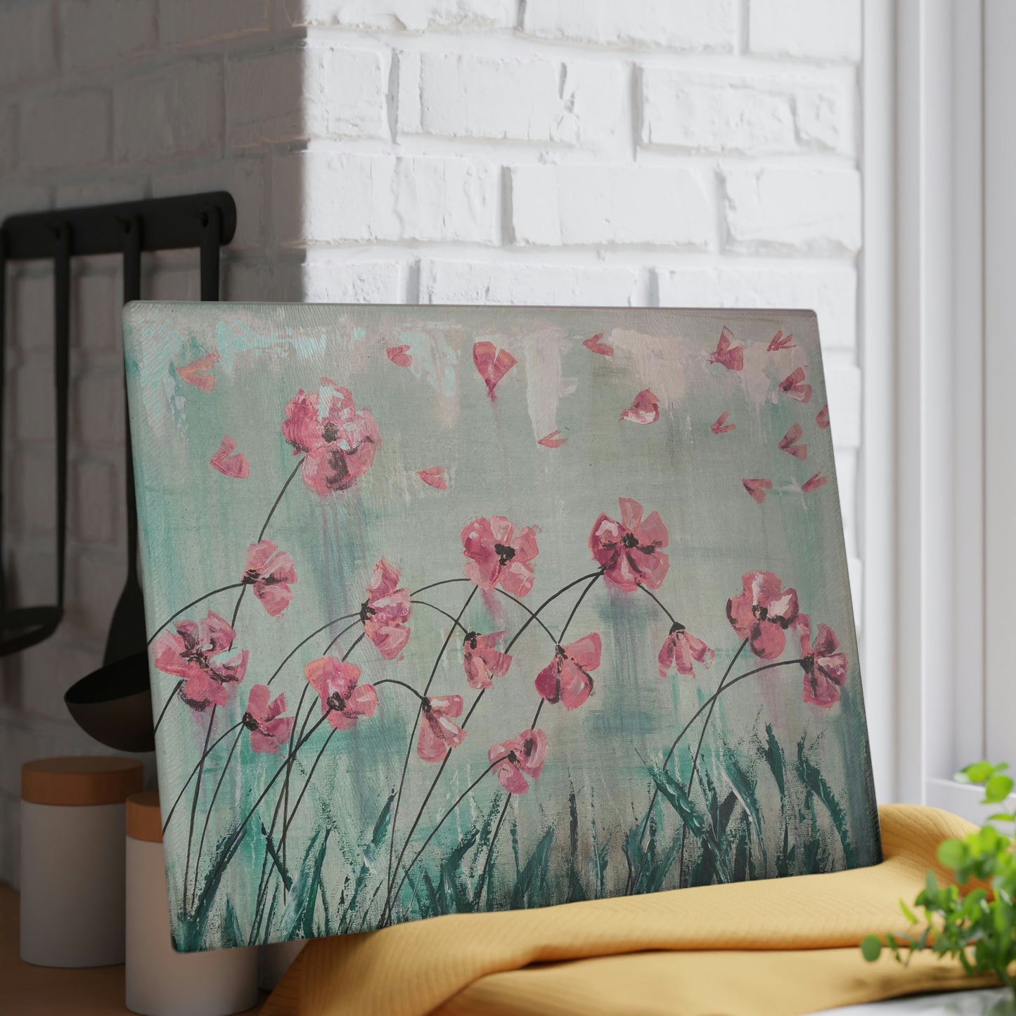 Glass Cutting Board - Pink Flowers Candice Griffy Original