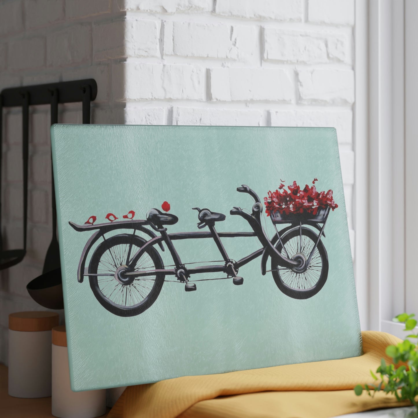Glass Cutting Board - Tandem Bicycle Blank Candice Griffy Original