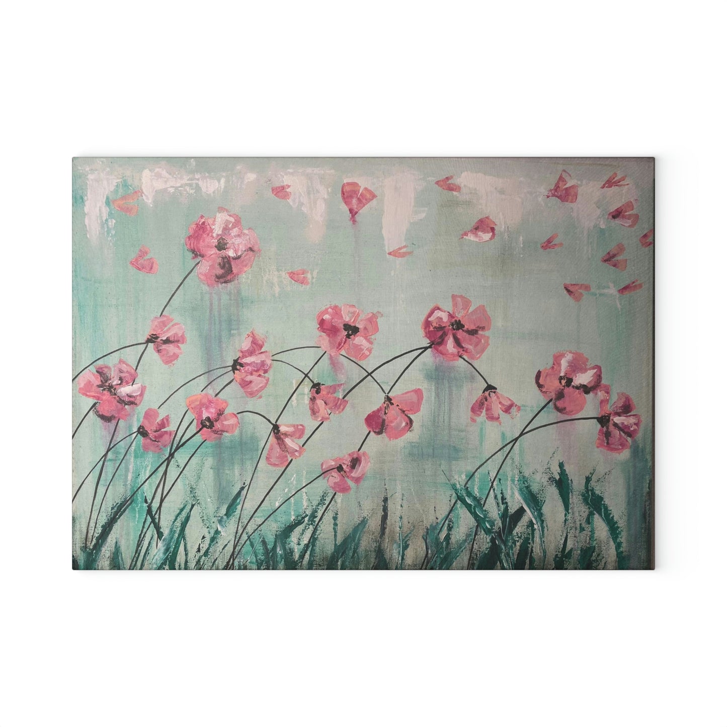 Glass Cutting Board - Pink Flowers Candice Griffy Original