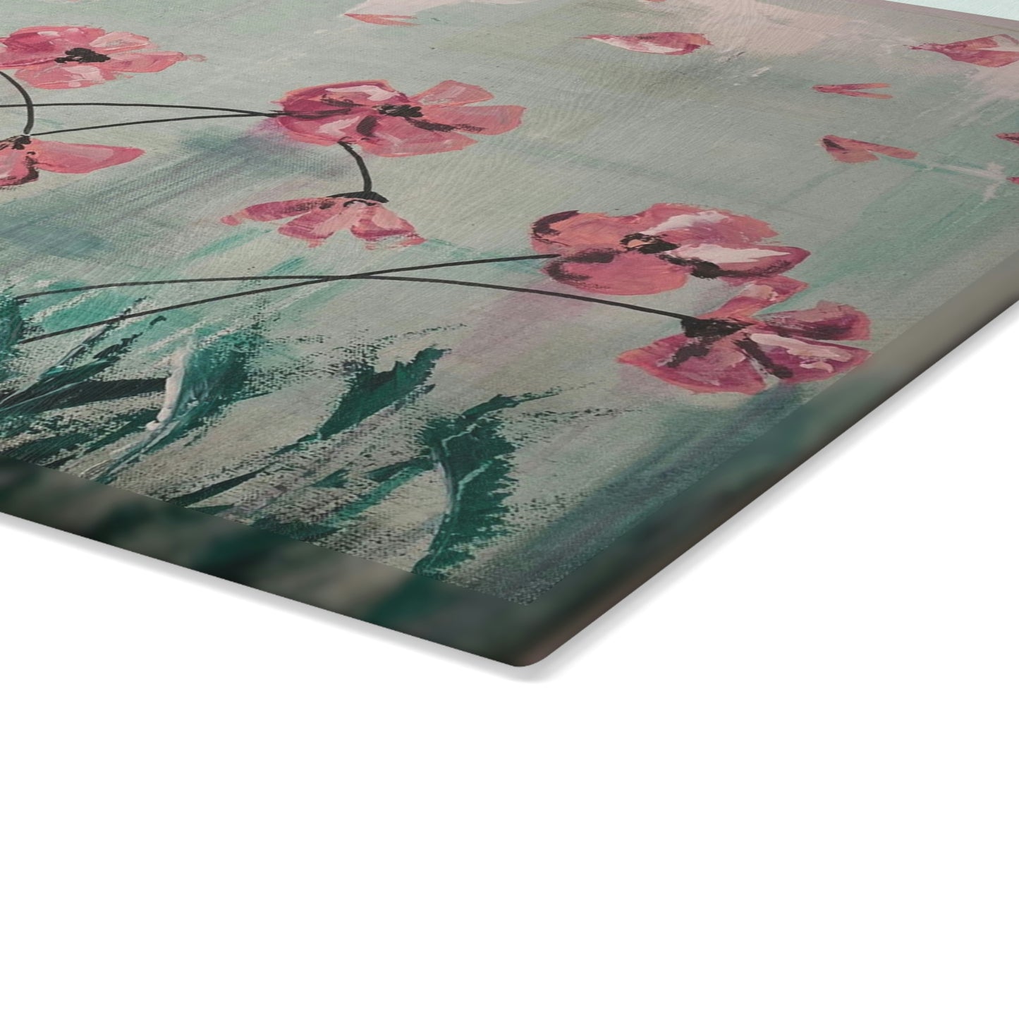 Glass Cutting Board - Pink Flowers Candice Griffy Original