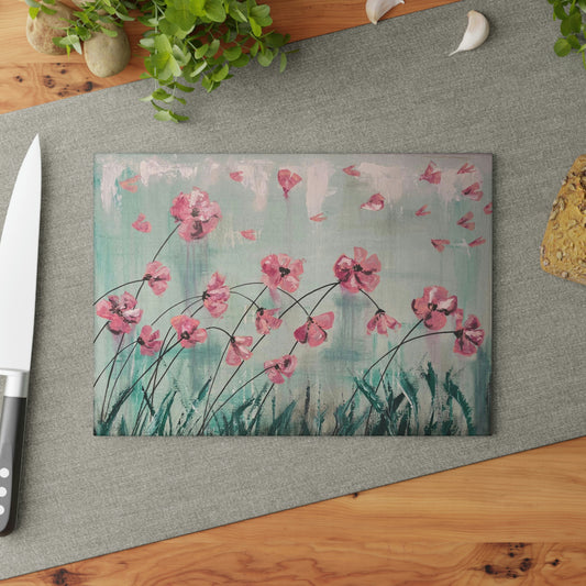 Glass Cutting Board - Pink Flowers Candice Griffy Original