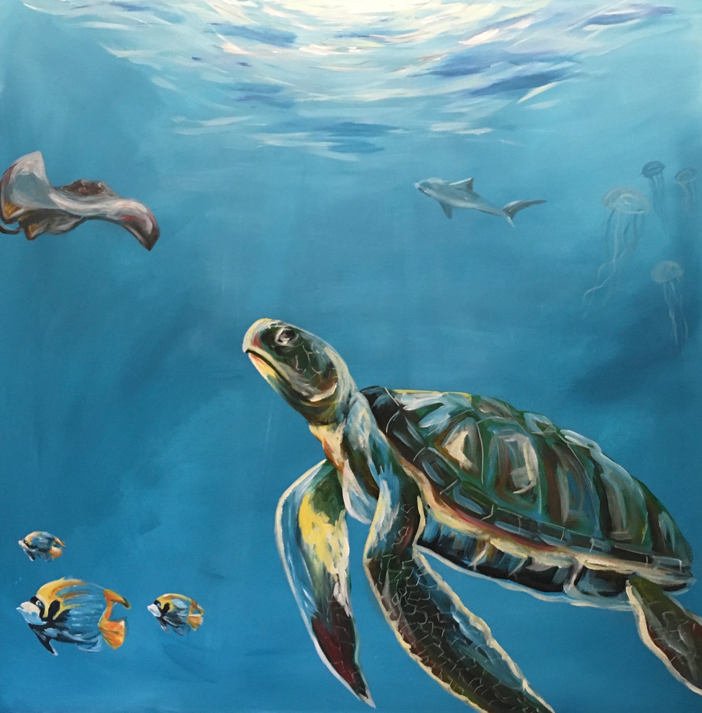 FREE SHIPPING - 3 PIECE AQUARIUM UNDER THE SEA PAINTING