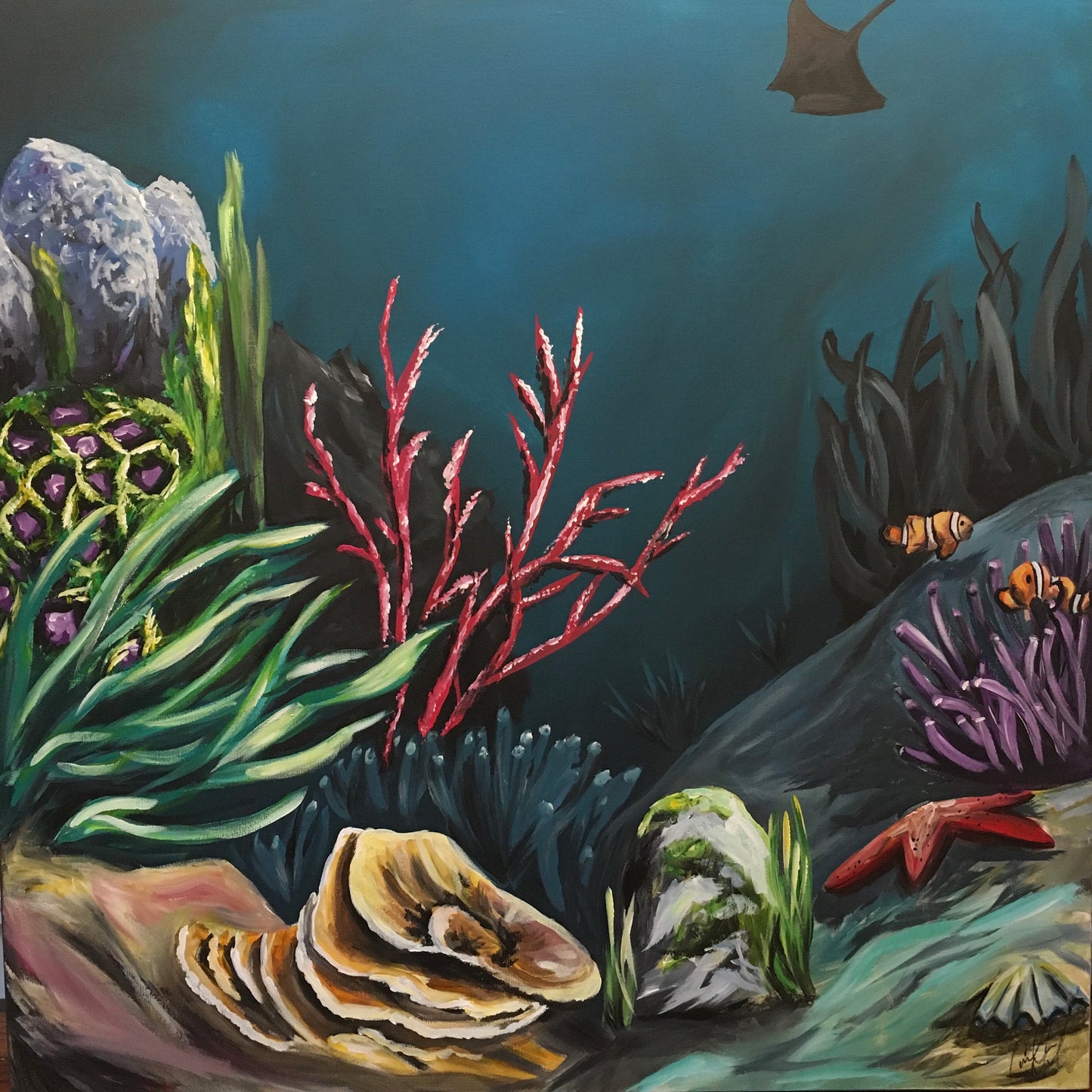 FREE SHIPPING - 3 PIECE AQUARIUM UNDER THE SEA PAINTING