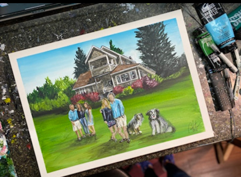 FREE SHIPPING - Hand Painted House Portrait on Gallery Canvas