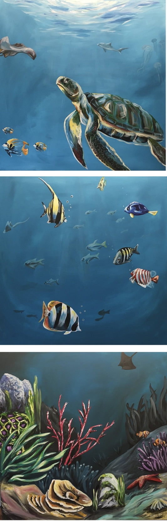 FREE SHIPPING - 3 PIECE AQUARIUM UNDER THE SEA PAINTING