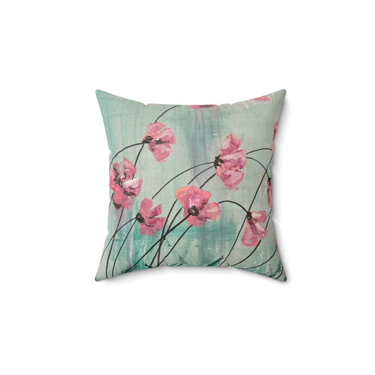 Spun Polyester Square Pillow - Pink Flowers Candice Griffy Original