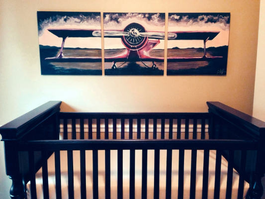 FREE SHIPPING - 3 Piece Airplane in Field