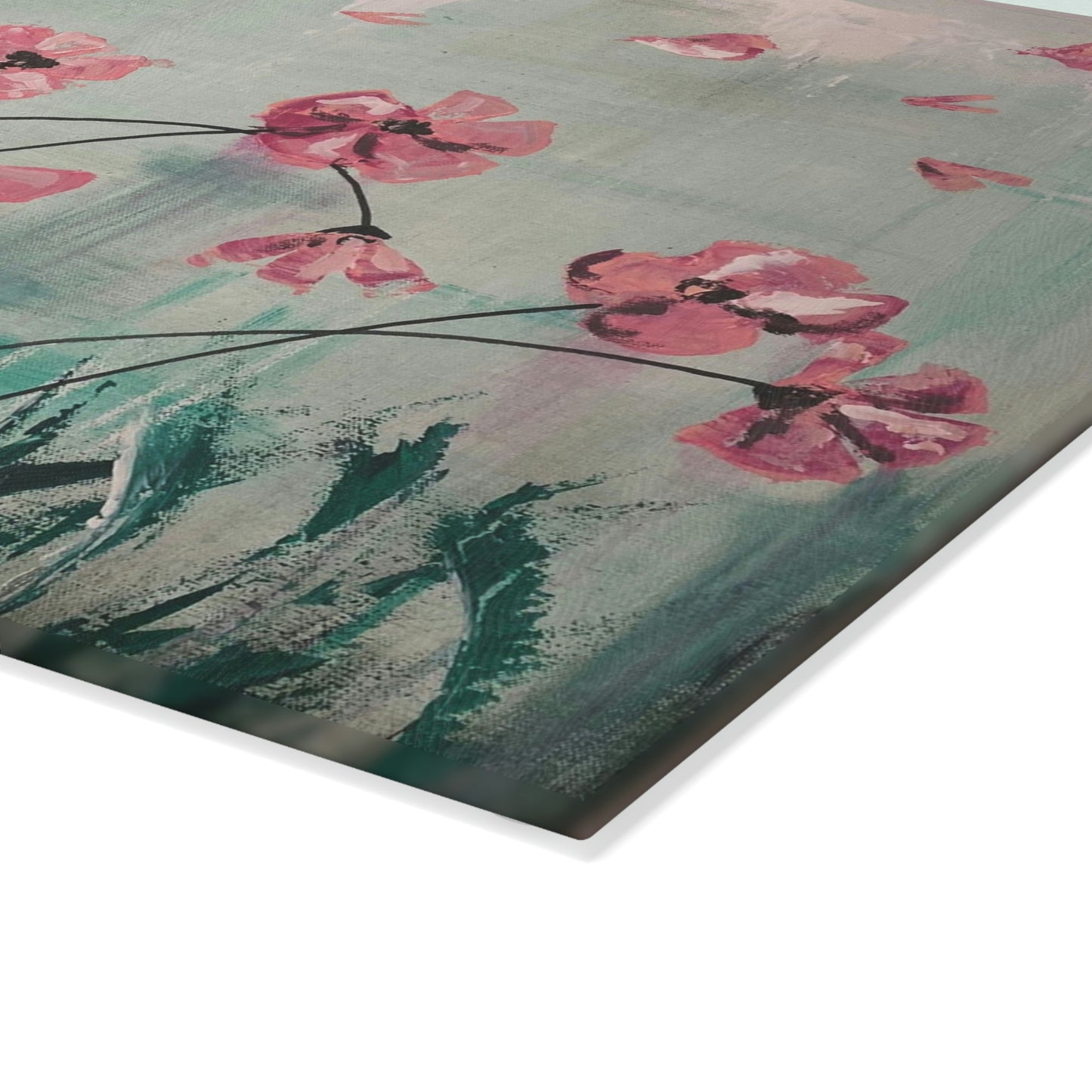 Glass Cutting Board - Pink Flowers Candice Griffy Original