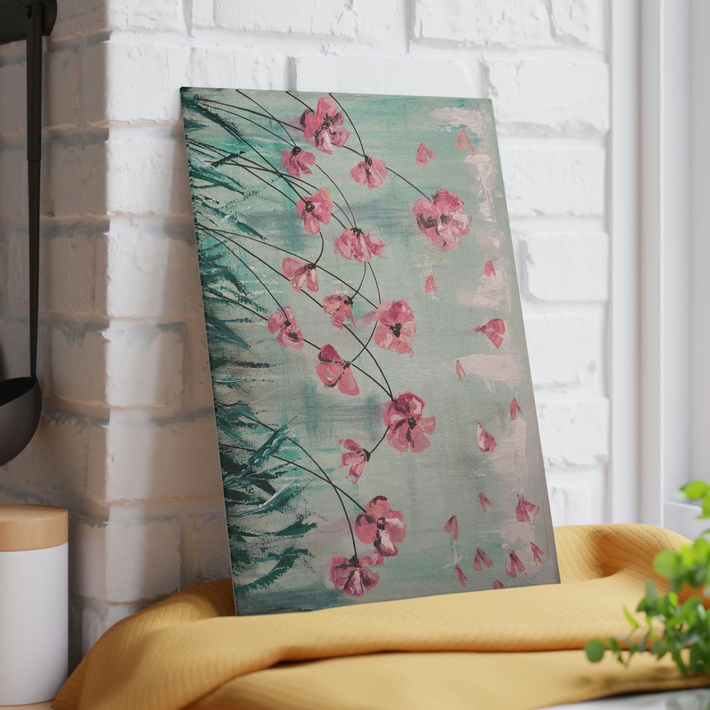 Glass Cutting Board - Pink Flowers Candice Griffy Original