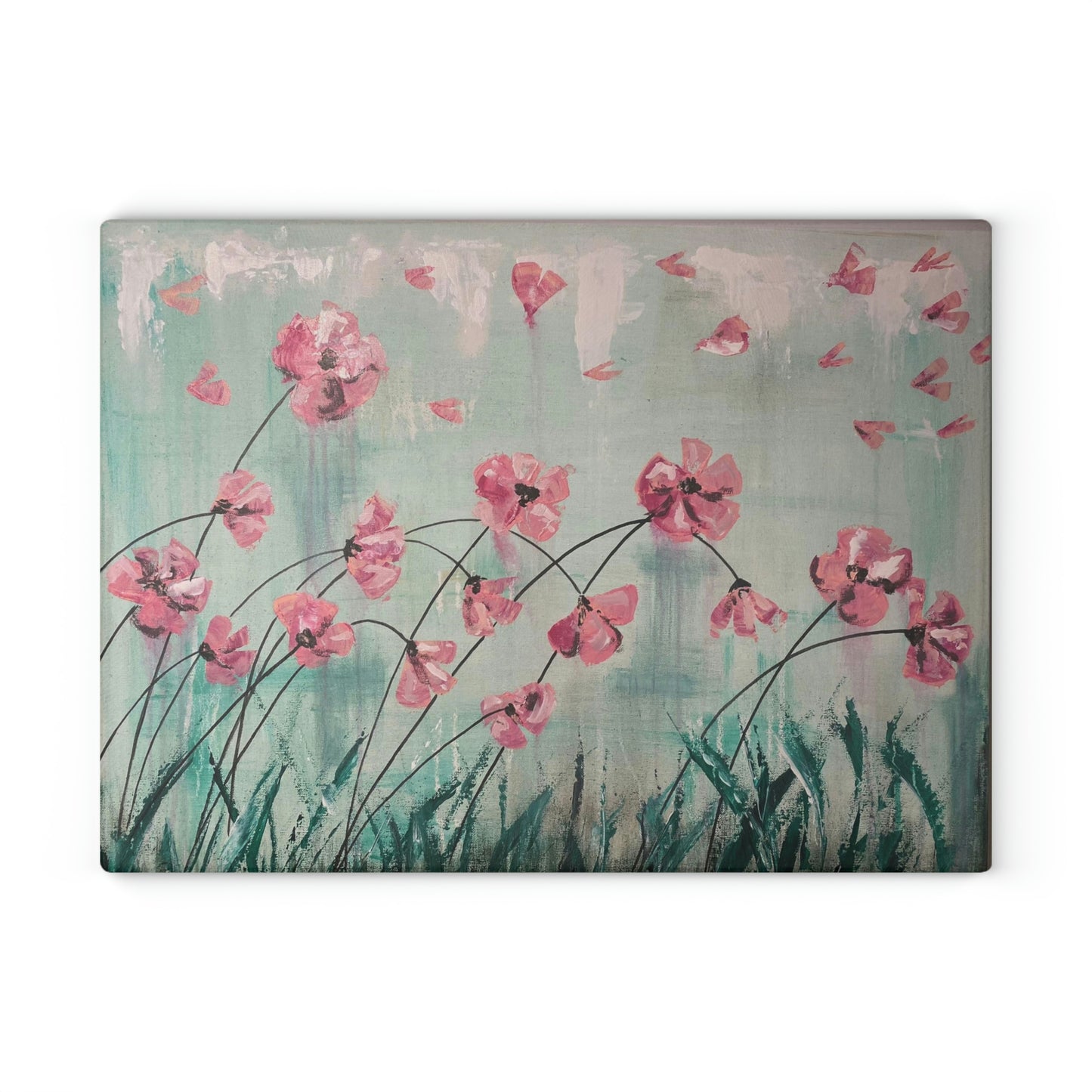 Glass Cutting Board - Pink Flowers Candice Griffy Original