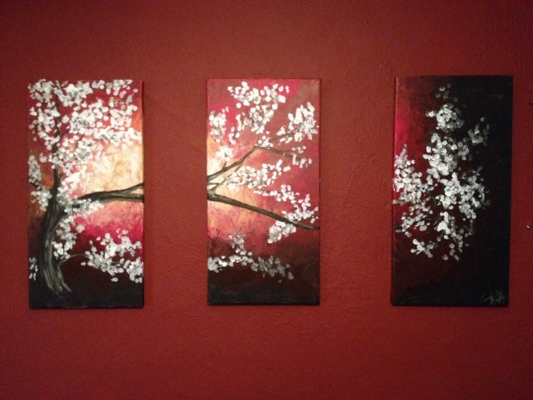 Large Modern 3 Piece Original Cherry Blossom Painting Made to Order Ships Free