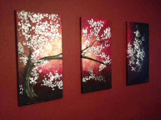 Large Modern 3 Piece Original Cherry Blossom Painting Made to Order Ships Free