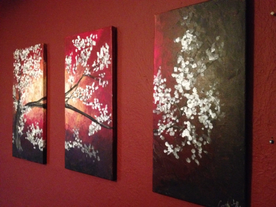 Large Modern 3 Piece Original Cherry Blossom Painting Made to Order Ships Free
