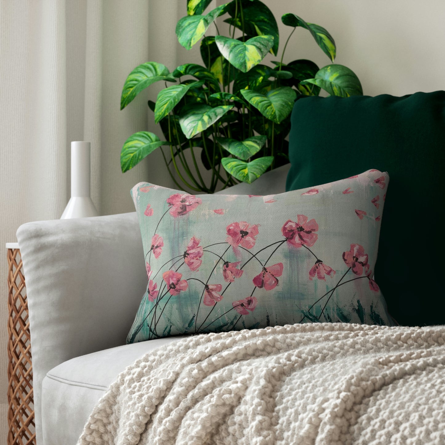 Spun Polyester Lumbar Pillow - Pink Flowers Candice Griffy Original