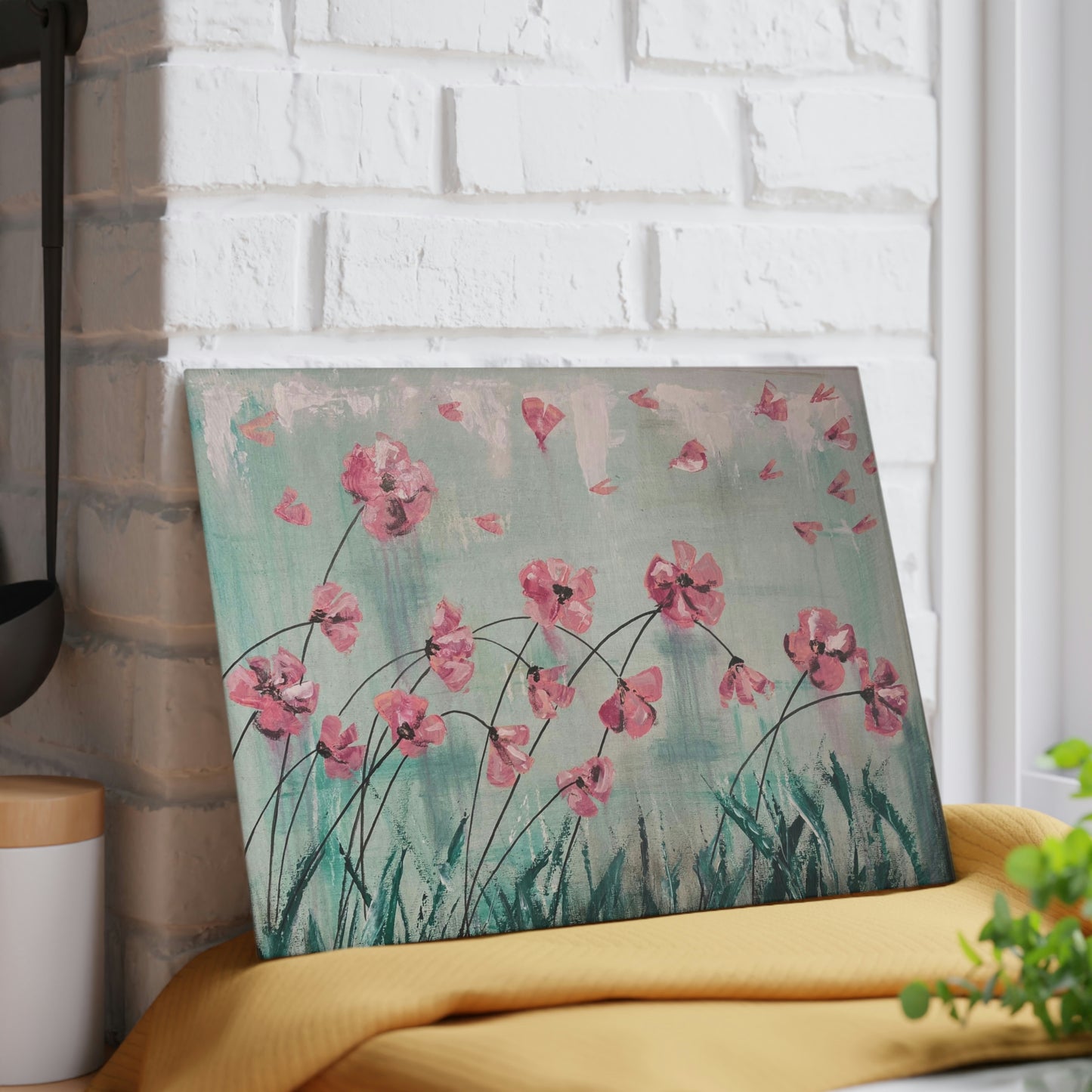 Glass Cutting Board - Pink Flowers Candice Griffy Original