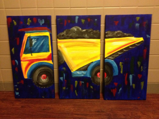 FREE SHIPPING Large Made To Order 3 piece Dump Truck Children's Painting