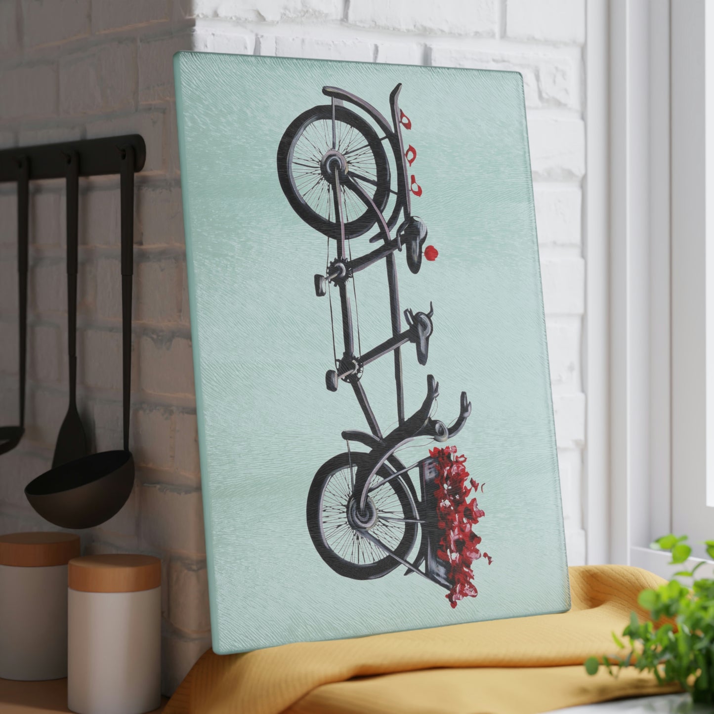 Glass Cutting Board - Tandem Bicycle Blank Candice Griffy Original