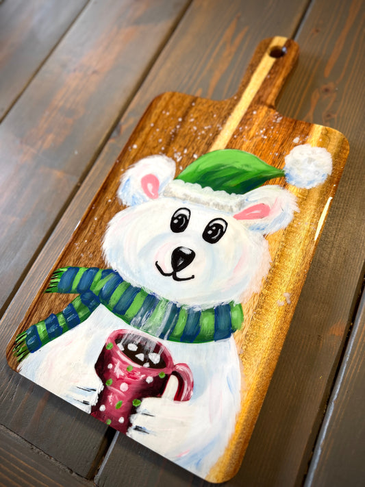 Polar Bear Cocoa Butcher Block Charcuterie Board