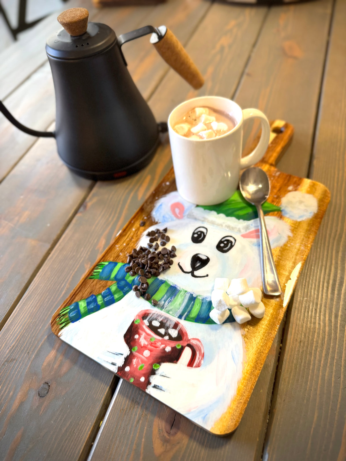 Polar Bear Cocoa Butcher Block Charcuterie Board