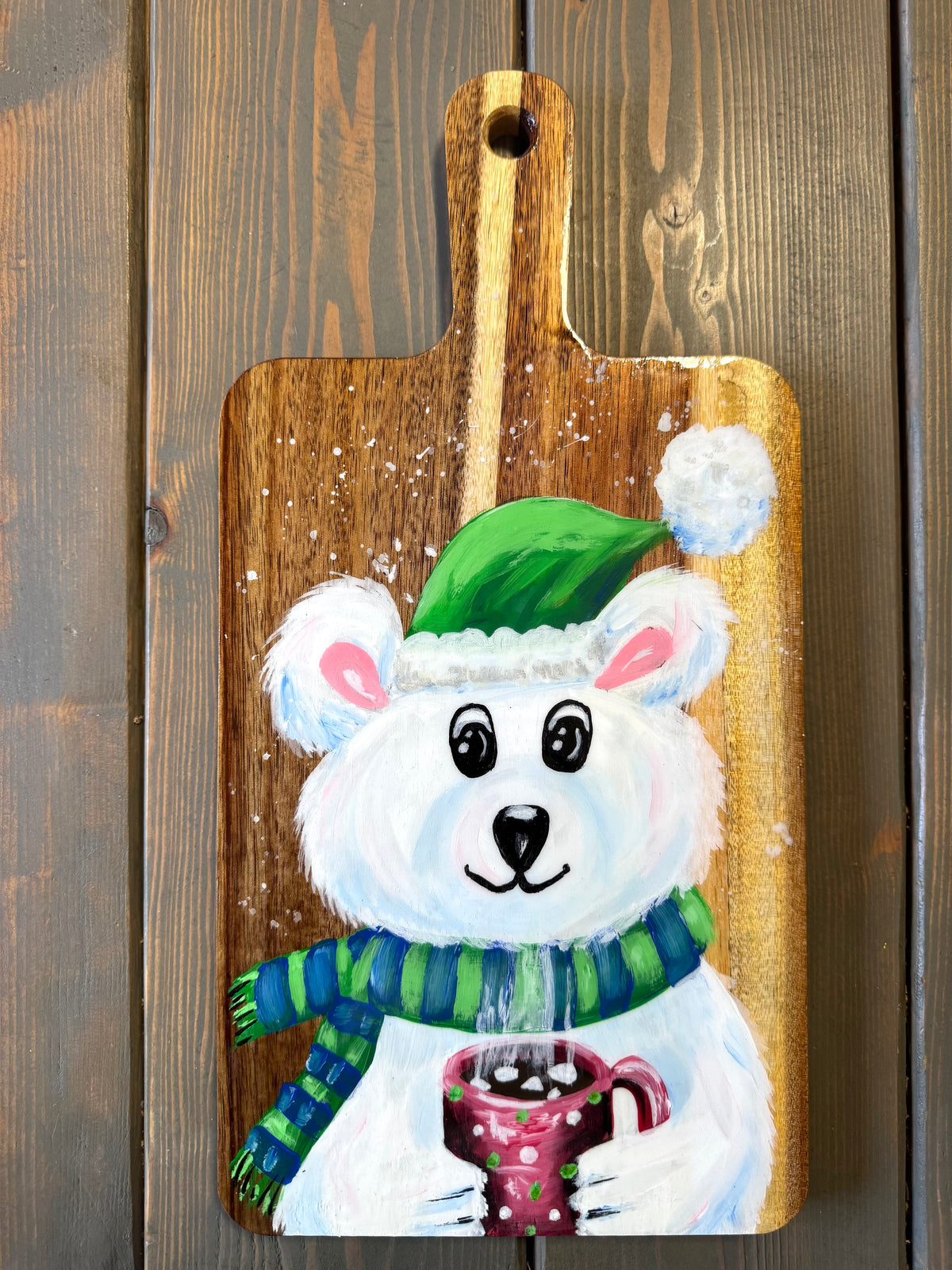 Polar Bear Cocoa Butcher Block Charcuterie Board