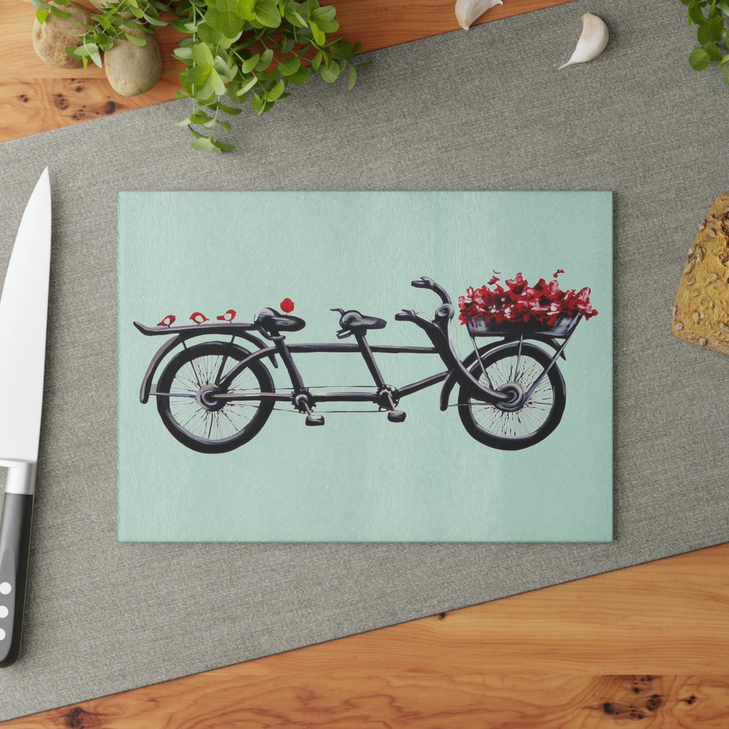 Glass Cutting Board - Tandem Bicycle Blank Candice Griffy Original
