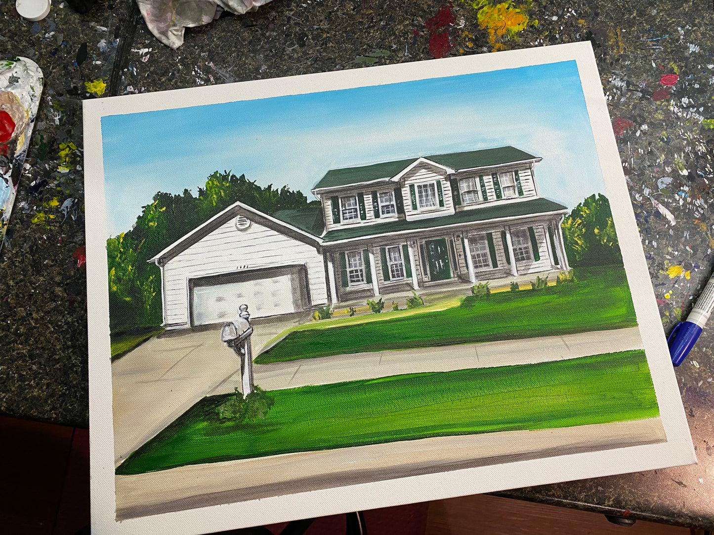 FREE SHIPPING - Hand Painted House Portrait on Gallery Canvas