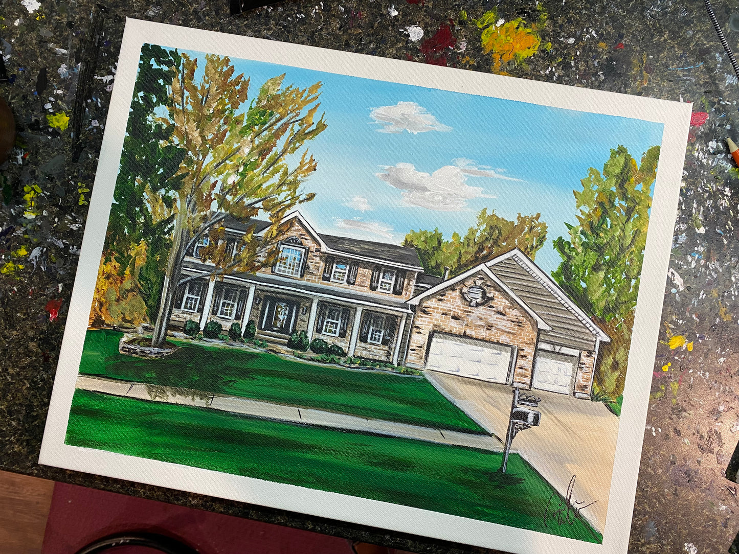 FREE SHIPPING - Hand Painted House Portrait on Gallery Canvas