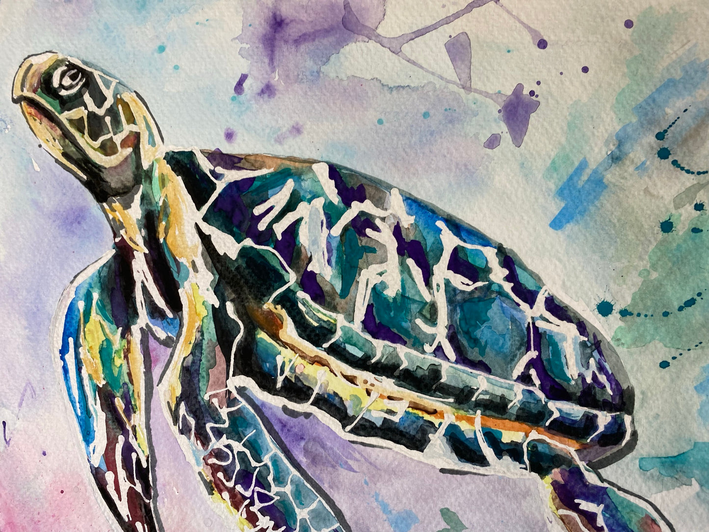 FREE SHIPPING Print from Hand Painted Watercolor 11x14 Unframed Sea Turtle