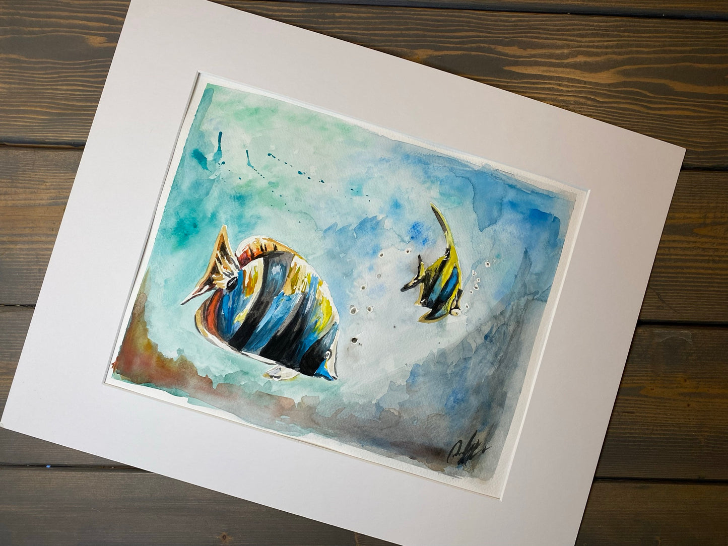 FREE SHIPPING Print from Hand Painted Watercolor 11x14 Unframed Tropical Fish