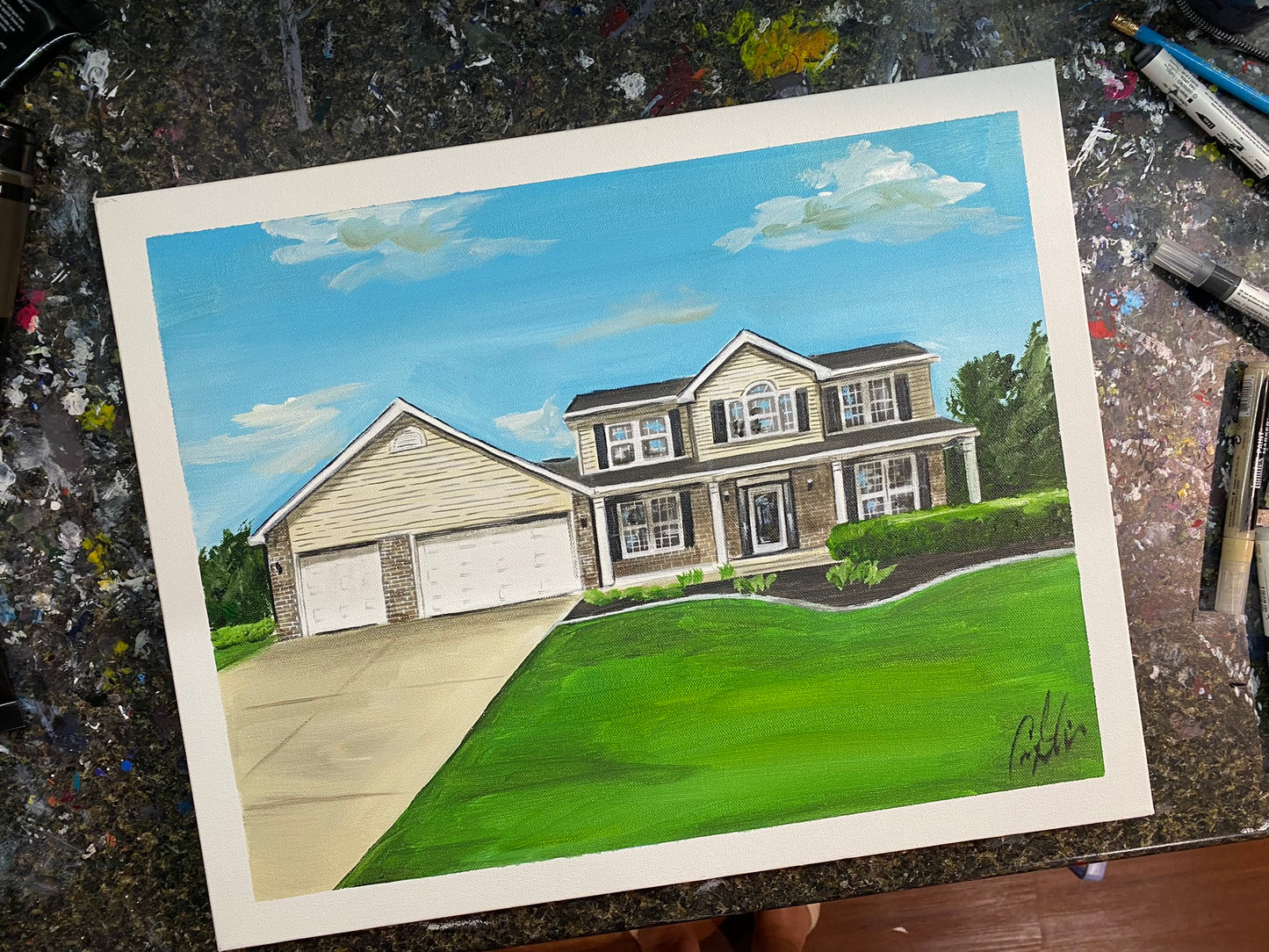 FREE SHIPPING - Hand Painted House Portrait on Gallery Canvas