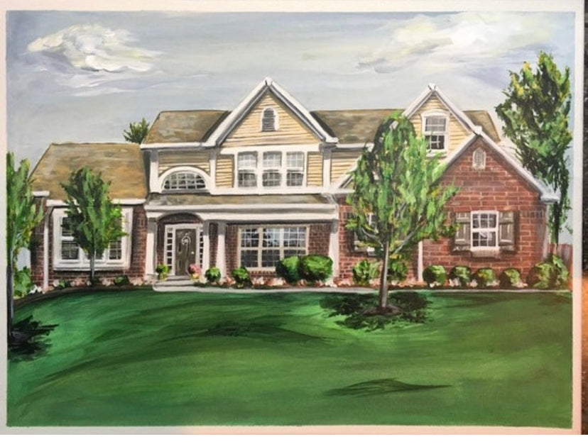 FREE SHIPPING - Hand Painted House Portrait on Gallery Canvas