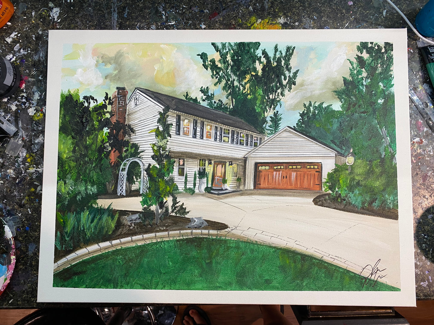 FREE SHIPPING - Hand Painted House Portrait on Gallery Canvas