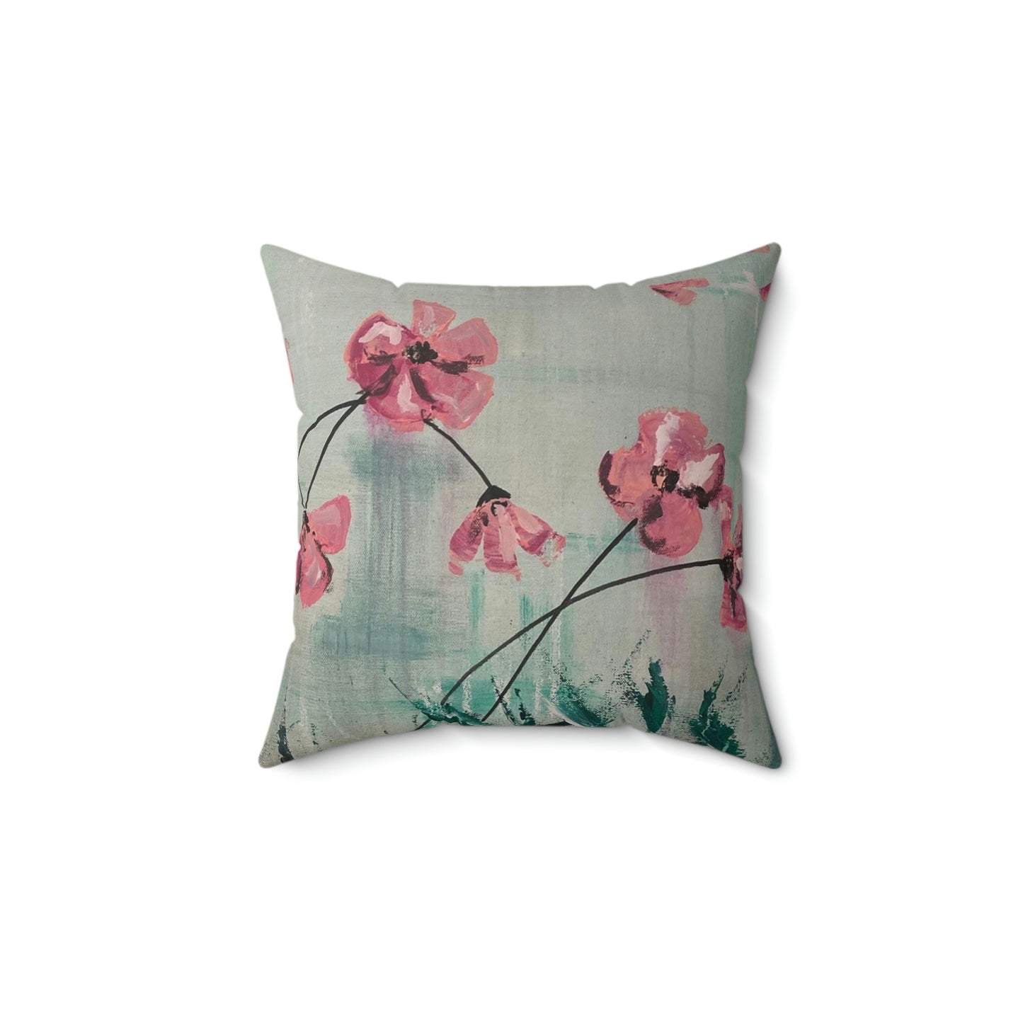 Spun Polyester Square Pillow - Pink Flowers Candice Griffy Original