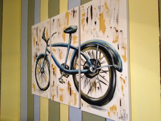 FREE SHIPPING - Made to Order hand painted Large 3 panel vintage bicycle ~select a color bike~