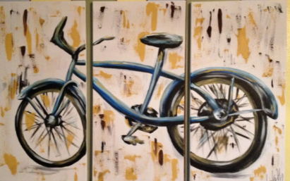 FREE SHIPPING - Made to Order hand painted Large 3 panel vintage bicycle ~select a color bike~