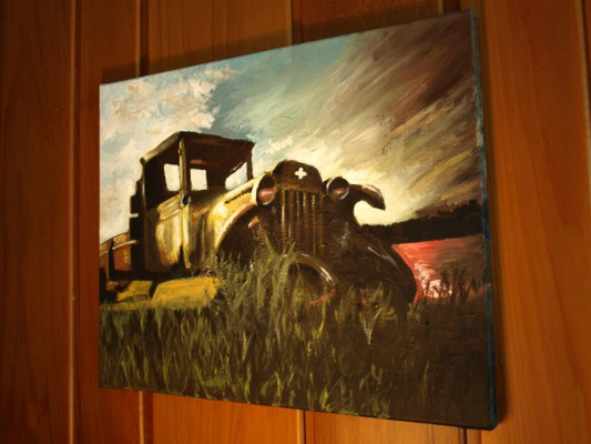 MADE TO ORDER acrylic painting - Vintage Farm Truck on canvas - Free Shipping!