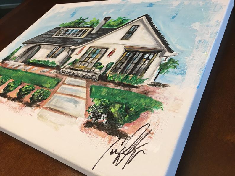 FREE SHIPPING - Hand Painted House Portrait on Gallery Canvas